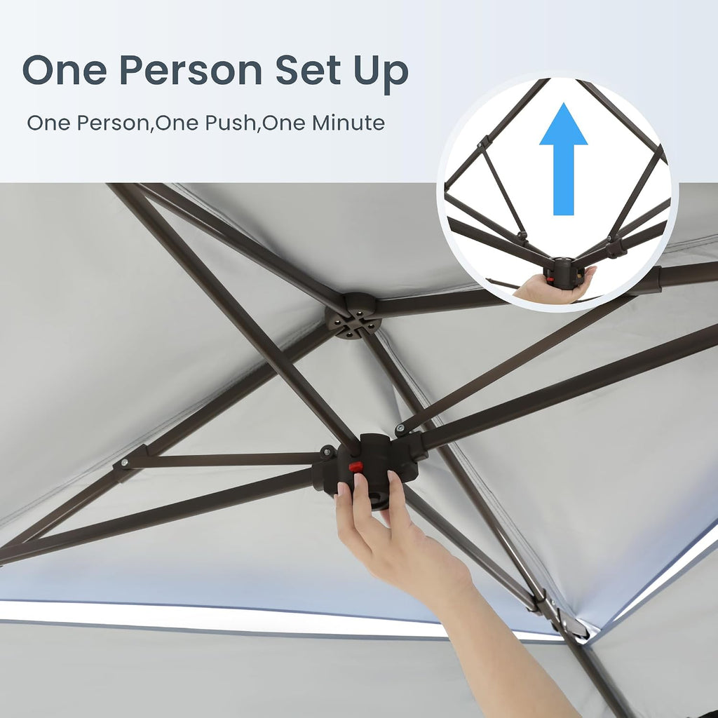 PHI VILLA 13x13 Pop up Canopy Tent Instant Outdoor Easy One Push Tent with Wheeled Carry Bag, Straight Legs 169 Square Feet of Shade, Brown, Steel Frame, 150D Oxford Cloth