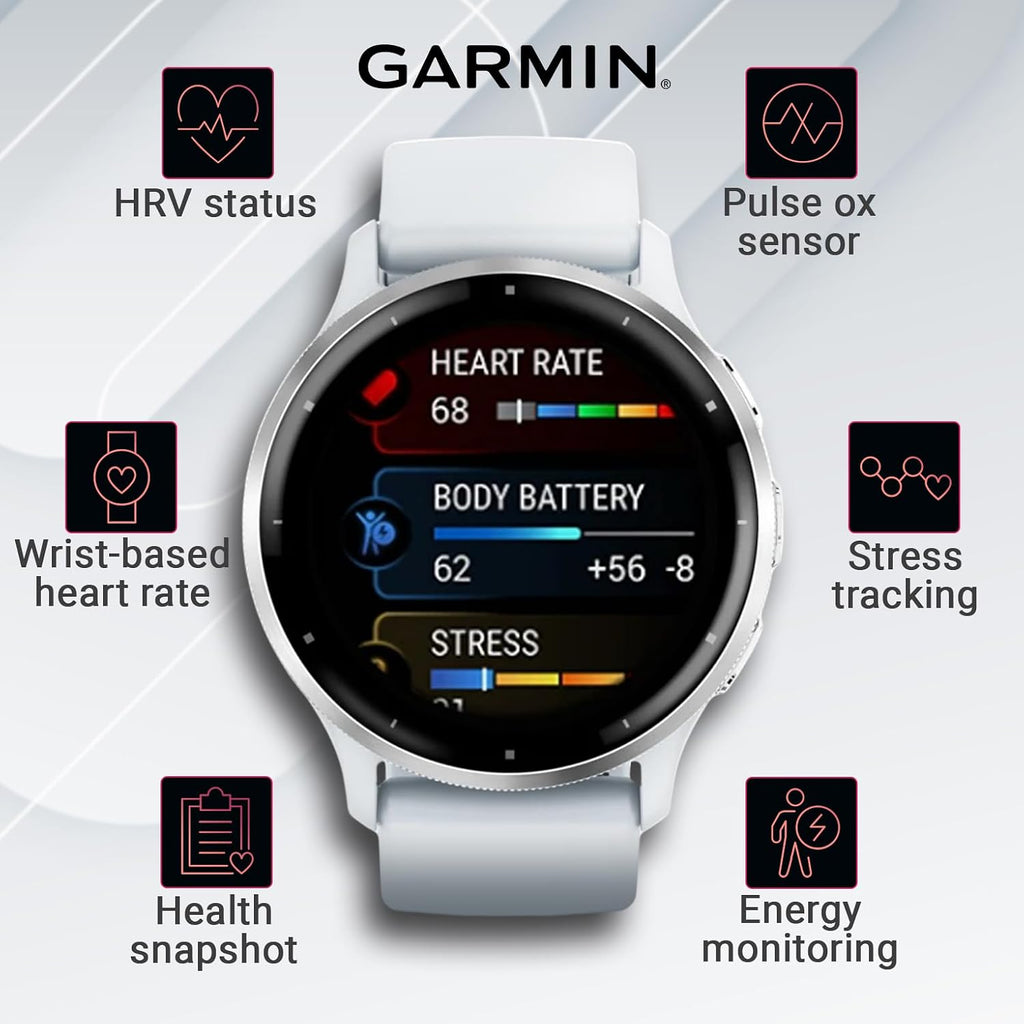 Garmin Venu 3 GPS Smartwatch AMOLED Display 45 mm Watch, Advanced Health and Fitness Features, Up to 14 Days of Battery, Whitestone with Black Earbuds Bundle