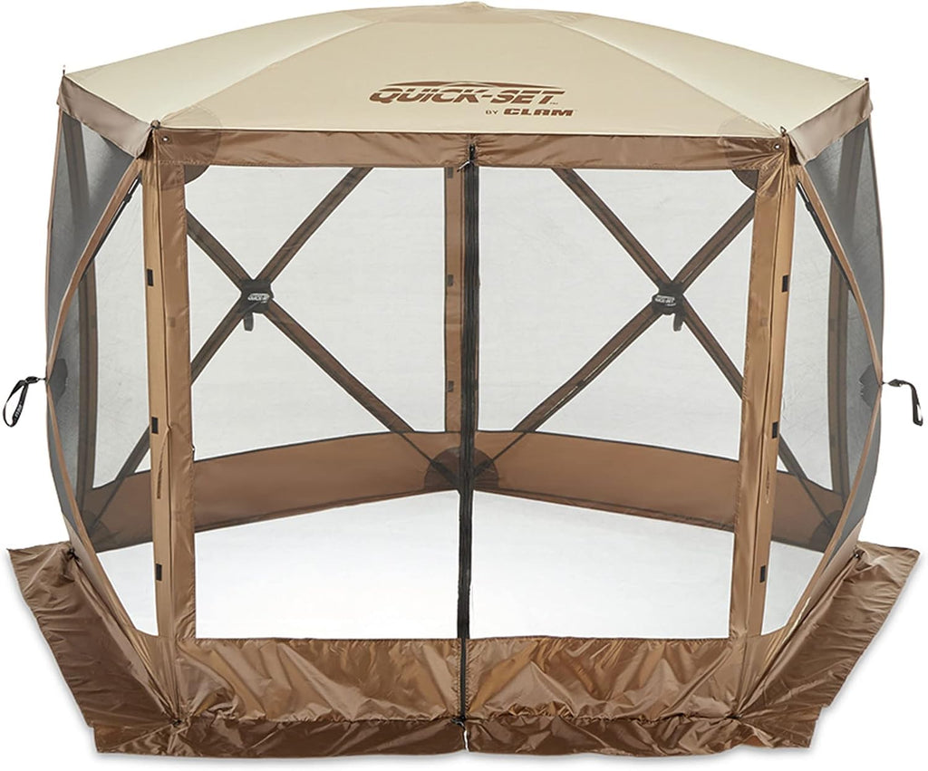 CLAM Quick-Set Pop Up Screen Tent, Venture, 9 x 9 ft, Instant Setup Brown Portable Outdoor Gazebo Canopy Shelter, Compact Bug-Free Camping Tent for Backyard, Beach, Tailgating - Brown