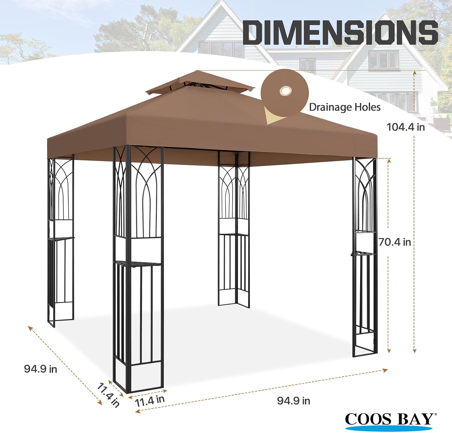 COOS BAY 8x8 Patio Gazebo with Corner Shelves, Two Tier Soft Top Canopy with UV Protection for Backyard, Garden, Lawn, Outdoor Events, Brown