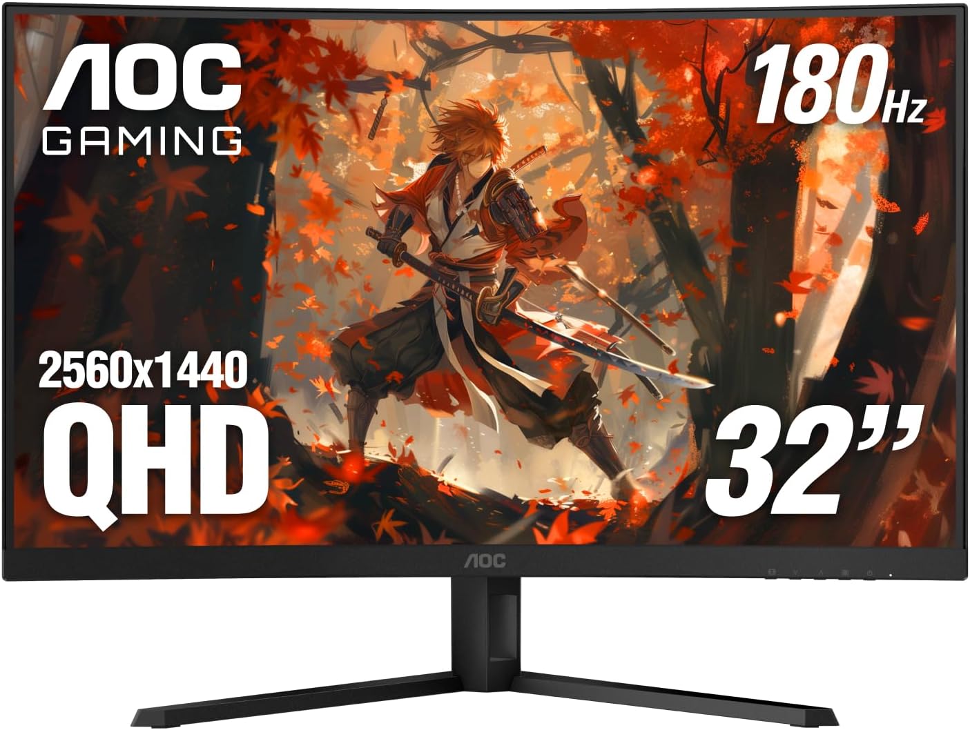 AOC CQ32G4VE 32' Curved Frameless Gaming Monitor 2K QHD, 1500R Curved VA, 180Hz, 0.5ms Response Time, 2X Display Port, 2X HDMI, Gaming Console Compatible(Renewed)