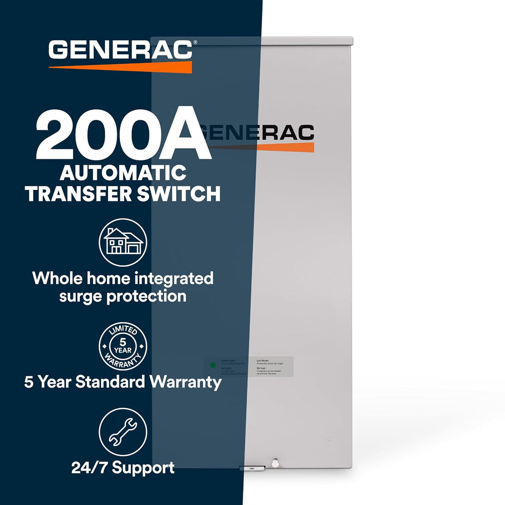 Generac Next Gen 200 Amp Automatic Generator Transfer Switch, Open Transition, Service Rated, Factory-Installed Whole-Home Surge Protection, Outdoor Enclosure