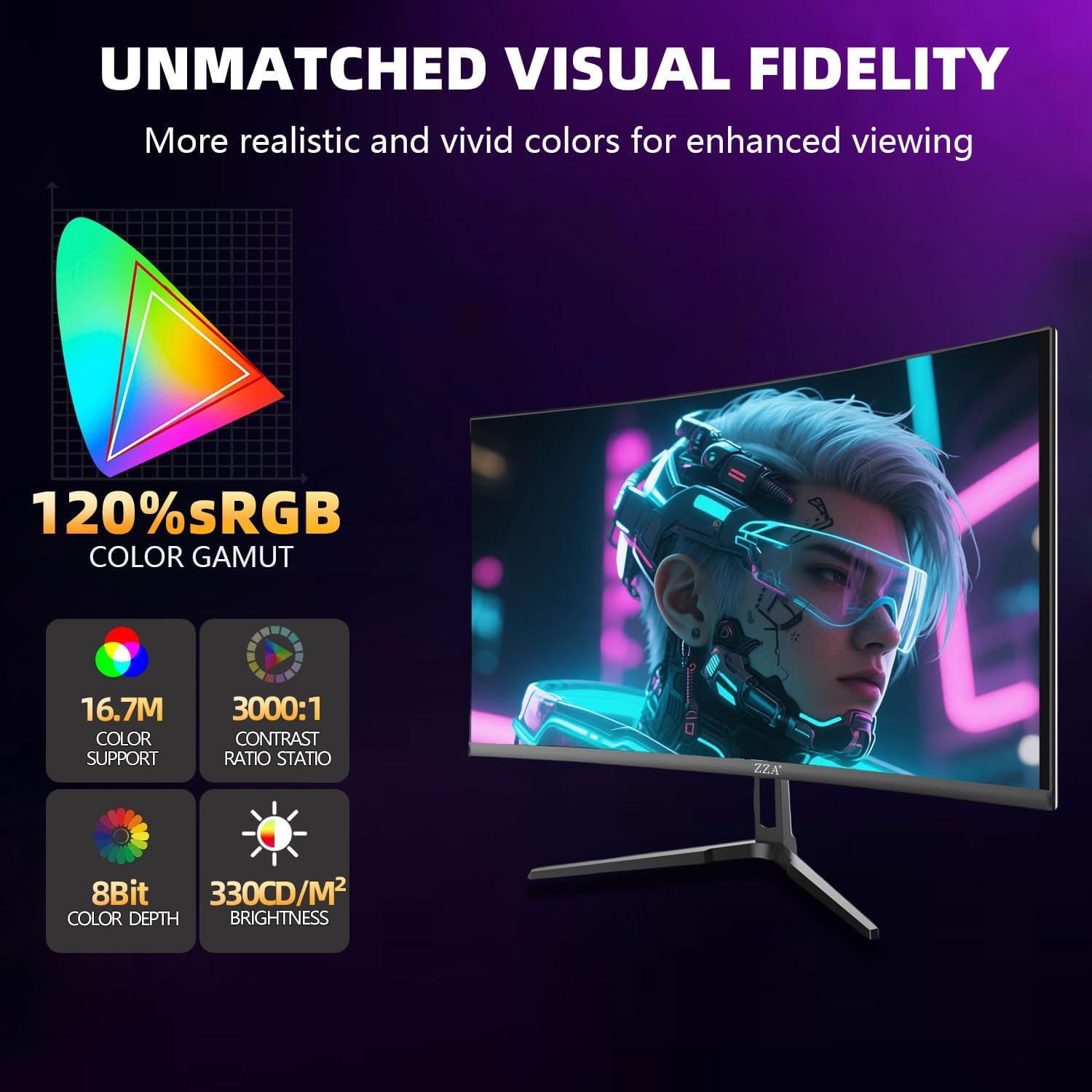 ZZA 32' Curved Gaming Monitor, 4K UHD (3840 x 2160) VA Display, 1500R Immersion, 144Hz/160Hz Refresh Rate, Advanced Computer Screen, Supports AMD FreeSync Premium, 120% sRGB Color Gamut,HDMI 2.1/DP1.4