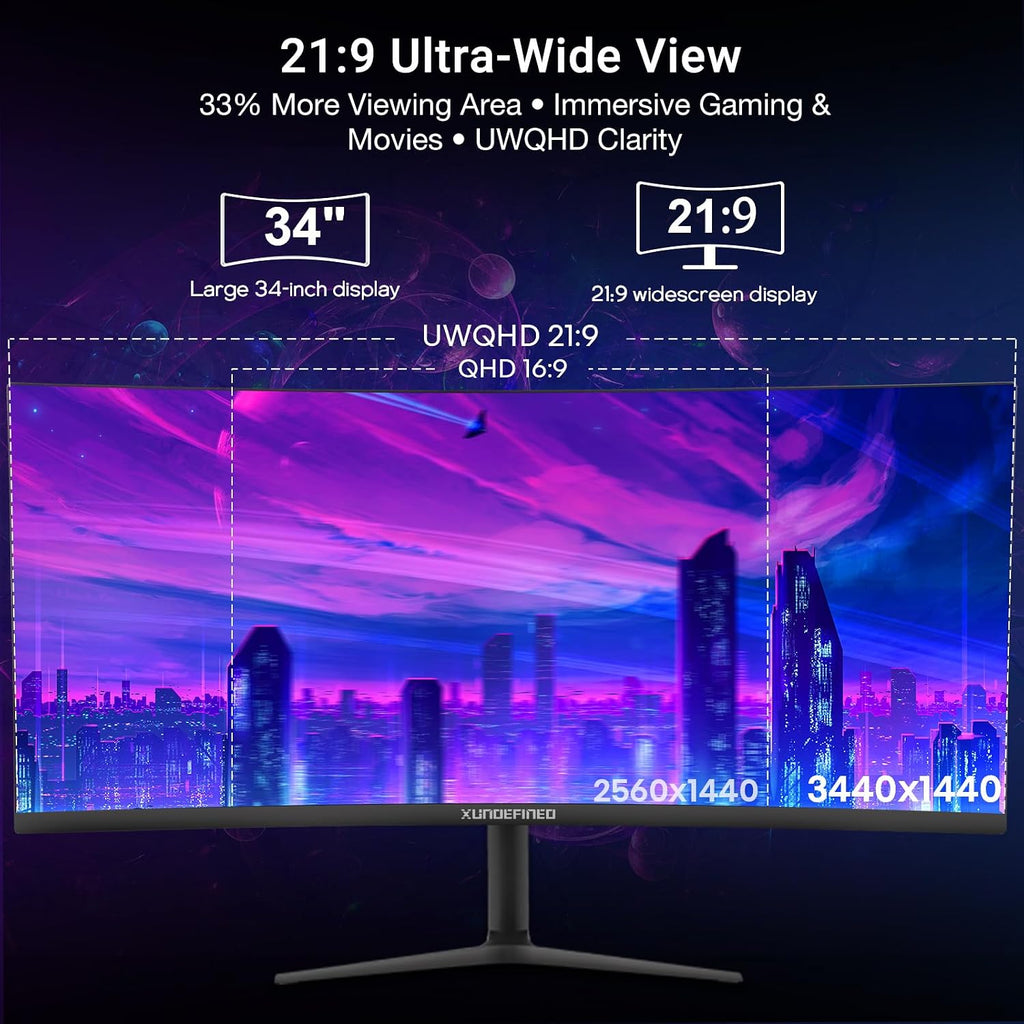 34' Curved Ultrawide Monitor with Speakers, 180Hz WQHD 3440x1440 1500R Wide Gaming Monitors, 4000:1 Contrast, 126% sRGB, HDR10, PIP/PBP, FreeSync, 1ms, Height/Swivel/Tilt Adjustable, HDMI x2, DP x2