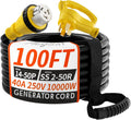 PlugSaf 40 Amp Generator Cord, 100FT 40 Amp RV Extension Cord with Twist Lock, Generator Cable 40A 4 Prong Yellow, NEMA 14-50P/SS2-50R Heavy Duty STW Wire for RV Camper & House