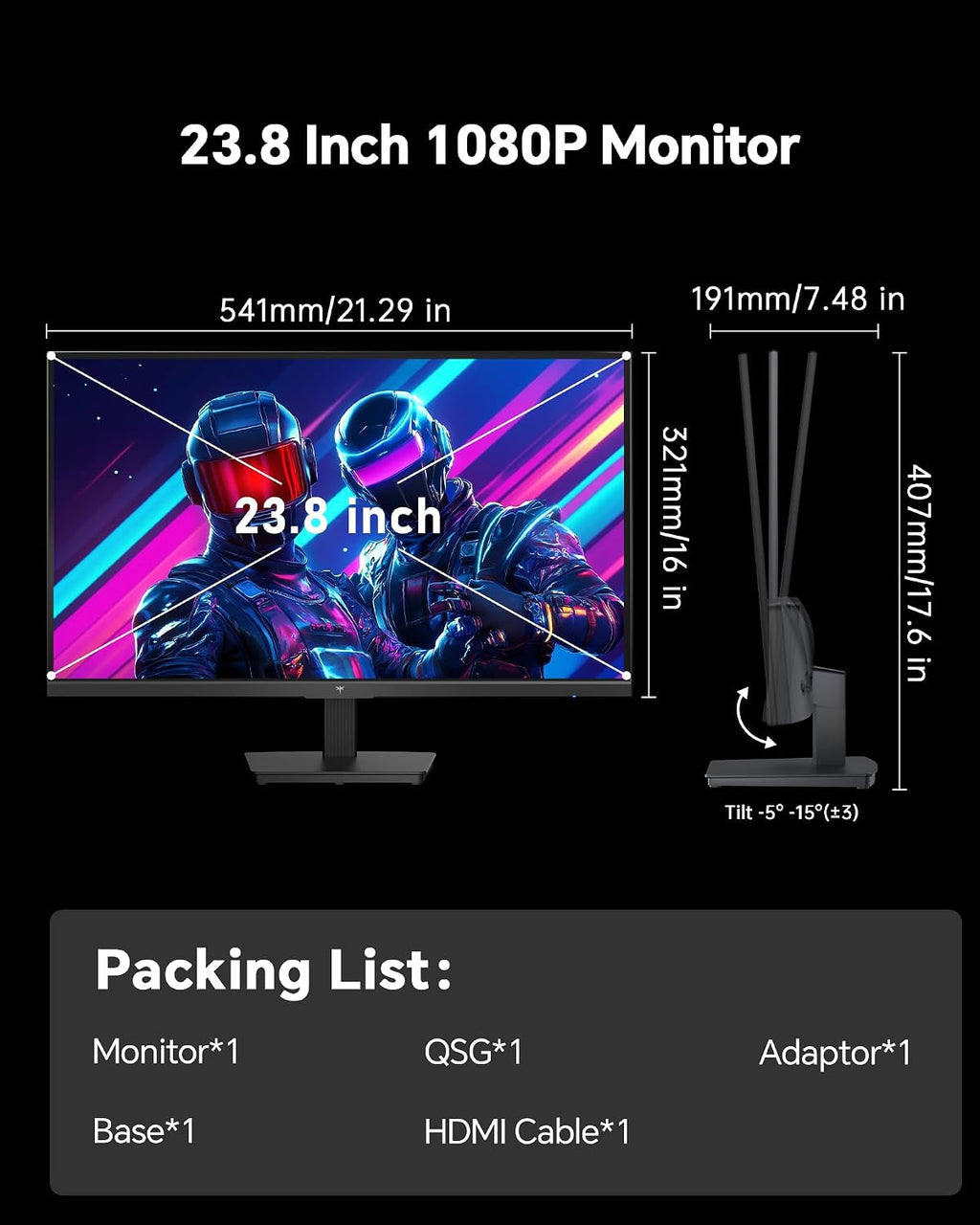 KTC H24B9S 24 Inch Computer Monitor, FHD 144Hz Gaming Office Monitor with IPS Panel, Adaptive Sync, 1500:1 Contrast, 116% sRGB, HDMI Display Port, Tiltable, Eye Care Screen for Work Gamer, Black