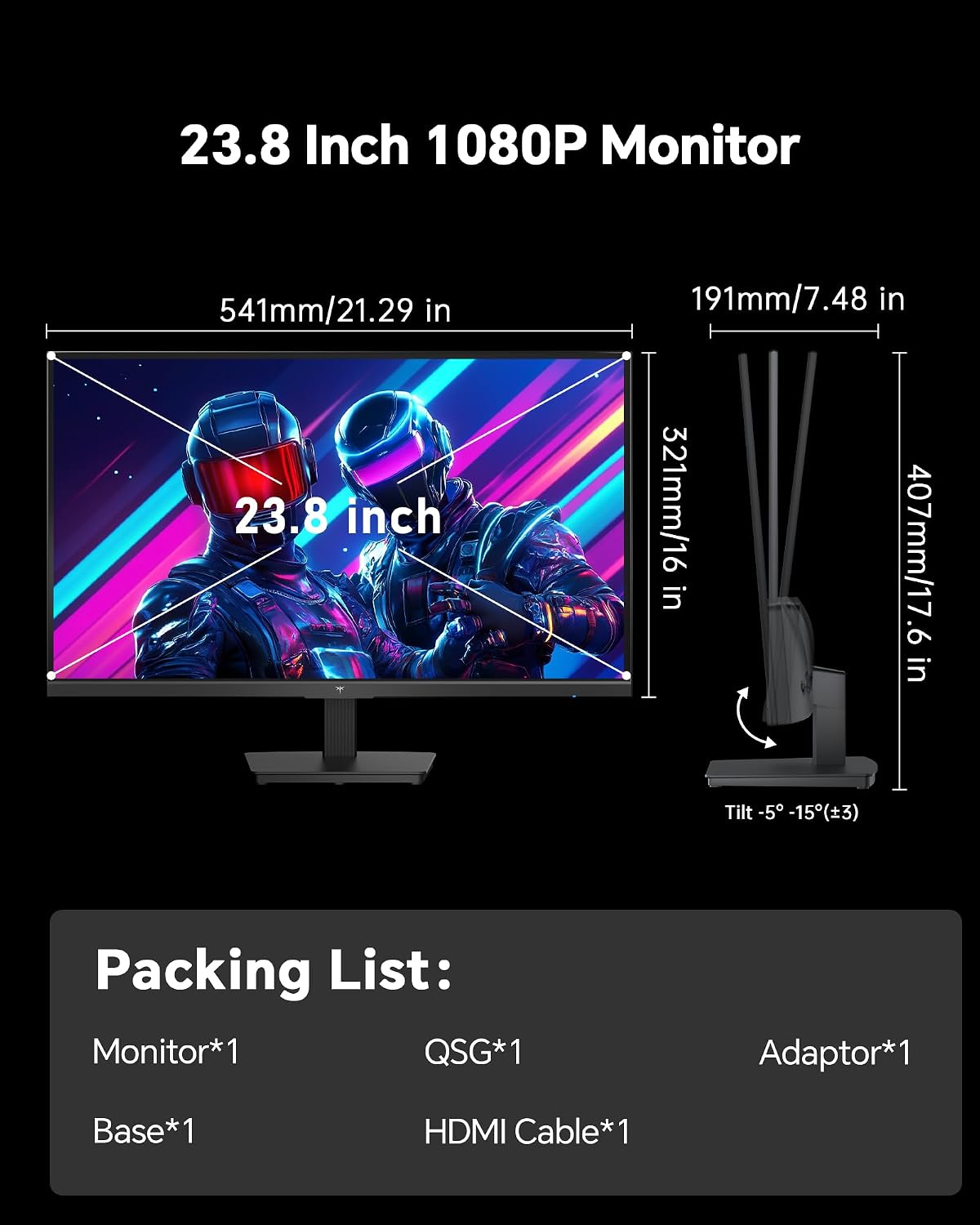 KTC H24B9S 24 Inch Computer Monitor, FHD 144Hz Gaming Office Monitor with IPS Panel, Adaptive Sync, 1500:1 Contrast, 116% sRGB, HDMI Display Port, Tiltable, Eye Care Screen for Work Gamer, Black