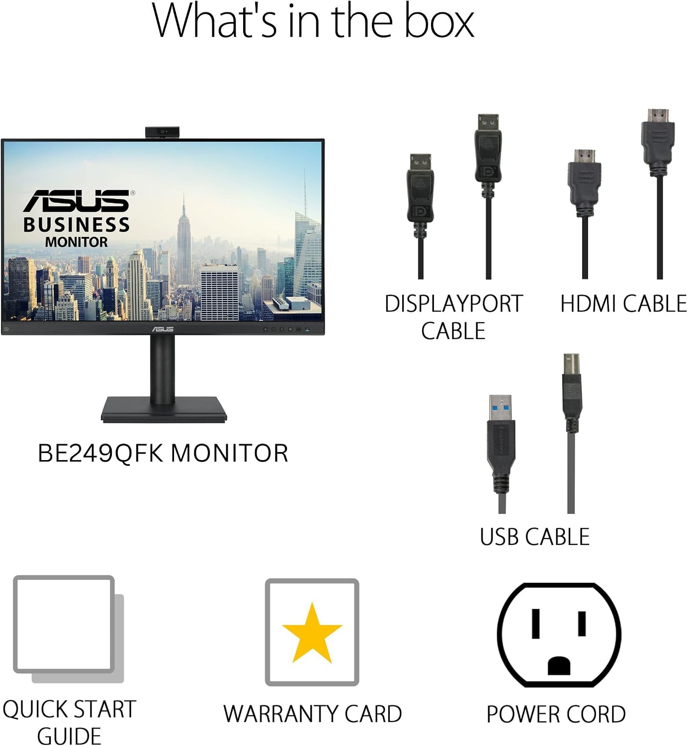 ASUS 24' 1080P Video Conferencing Monitor (BE249QFK) - IPS, 100Hz, Frameless, Full HD Webcam, Mic Array, Speakers, Height Adjustable, Ergonomic Design, Eye Care, Wall Mountable, 3 yr Warranty