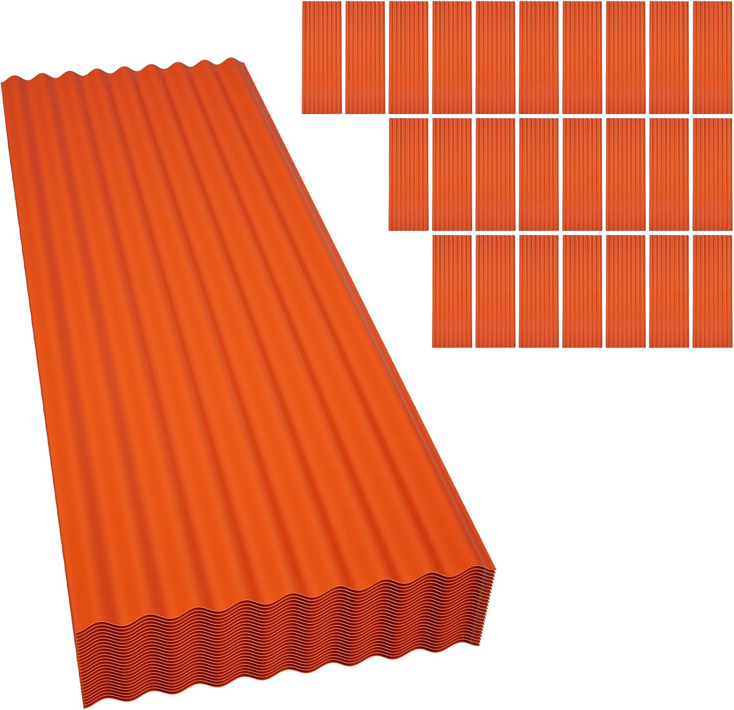 Resin Roof Panels 25Pcs 60.2×20.67 Inches with Screws, Corrugated PVC Roofing Panels, Waterproof Wall Panel Siding Panels Sheets for Garages, Sheds, Chicken Coop, Stables and Mobile Homes, Orange