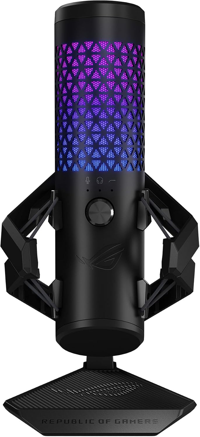 ASUS ROG Carnyx USB Gaming Microphone (25mm Condenser Capsule, 192kHz/24-bit, Cardioid, high-Pass Filter, Built-in pop Filter, Metal Shock Mount, one-Touch Mute, USB, Aura Sync RGB)- Black