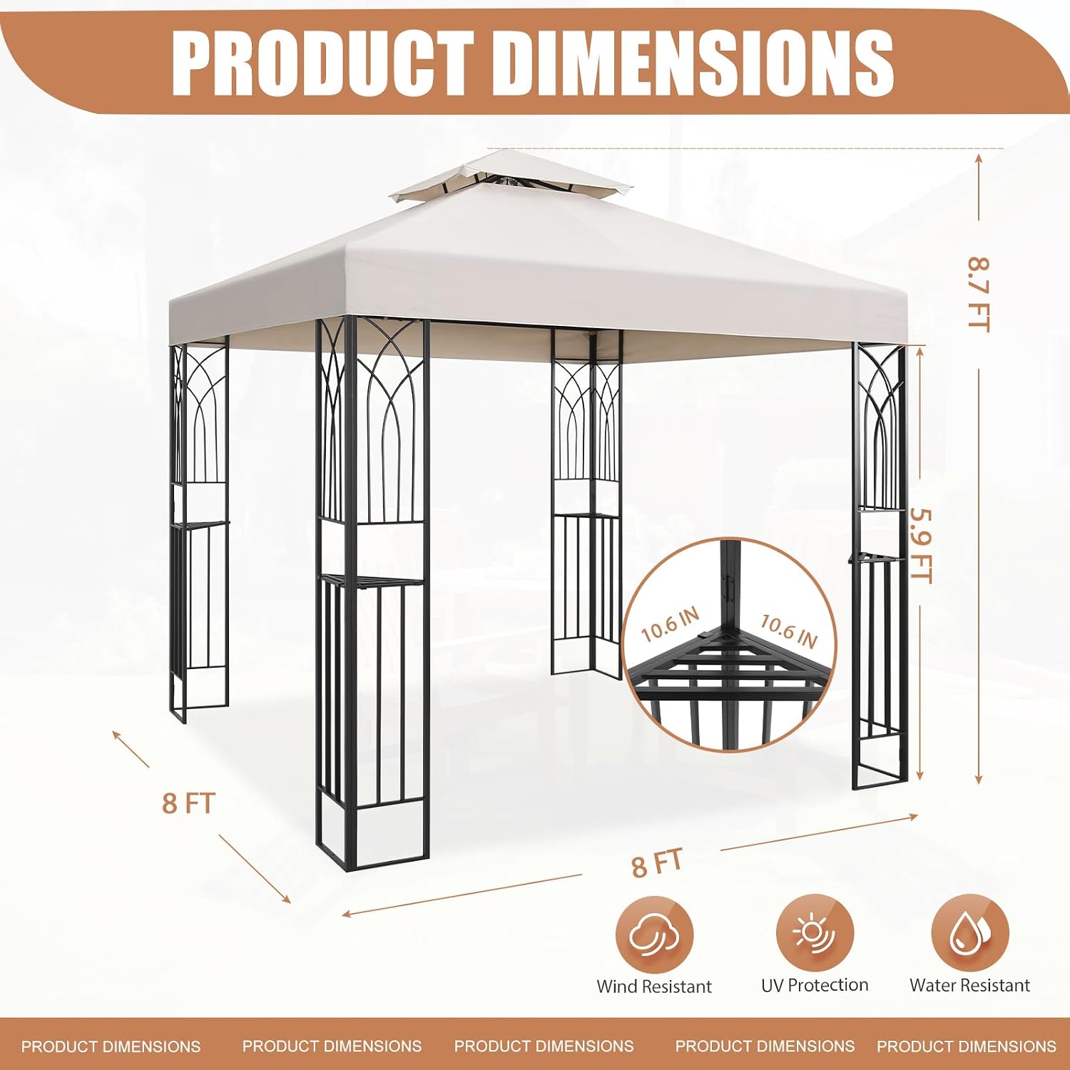 8x8 Outdoor Gazebo for Backyard, Patio Gazebo Tent with Corner Shelves, Beige