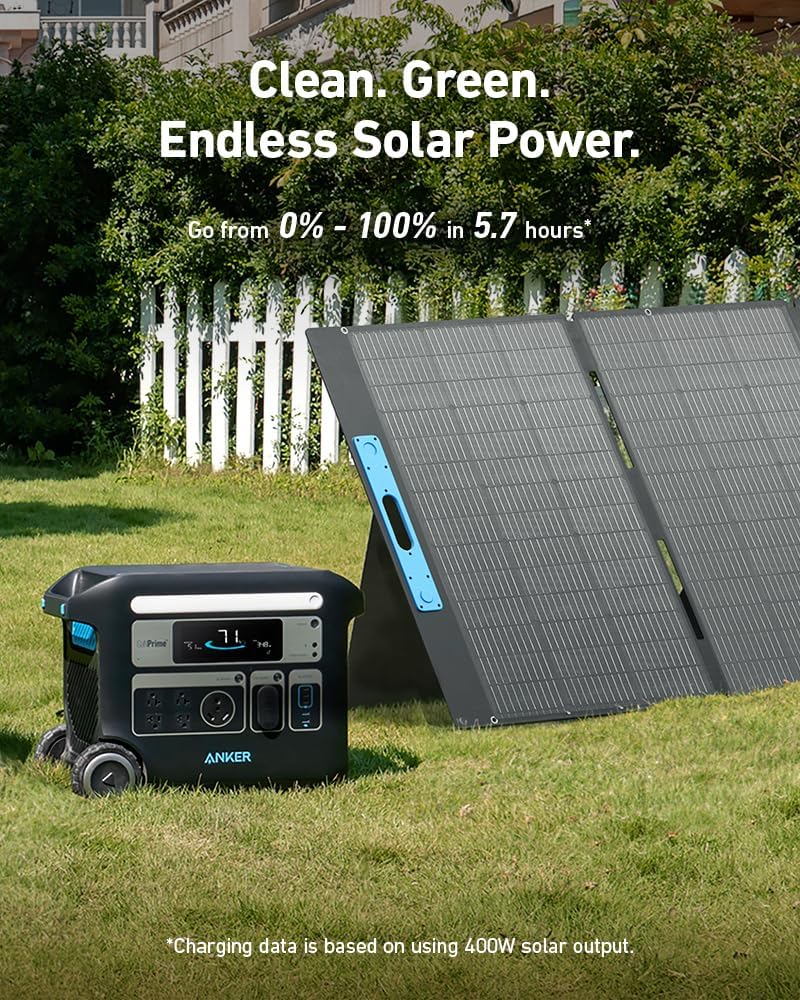 Anker SOLIX F2000 Solar Generator, 2048Wh Portable Power Station with LiFePO4 Batteries and 400W Solar Panel, GaNPrime Technology, 4 AC Outlets Up to 2400W for Home, Power Outages, Camping, and RVs