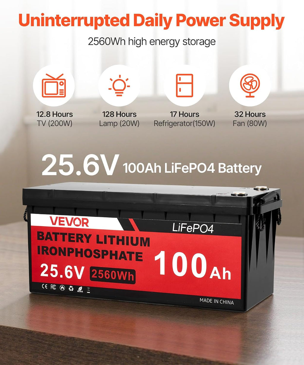 VEVOR 24V 1000W Solar Wind Power Kit, 6*100W Solar Panel + 400W Wind Turbine + 25.6V 100Ah LiFePO4 Battery + 3000W Power Inverter + MPPT Wind/Solar Hybrid Controller for Home Boat Cabin Farm Off-Grid