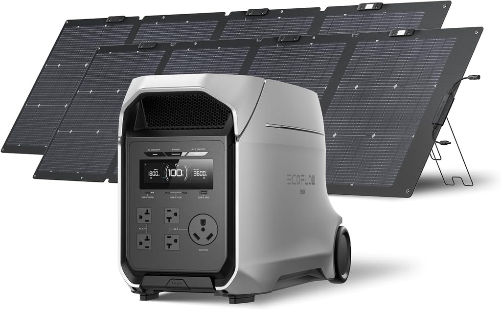 EF ECOFLOW DELTA 3 Ultra Plus Portable Power Station with 2X220W Solar Panel, 3072Wh LiFePO4 Battery, 3600W (7200W Surge) Output, Expandable to 11kWh, Reliable Home Battery Backup & Camping