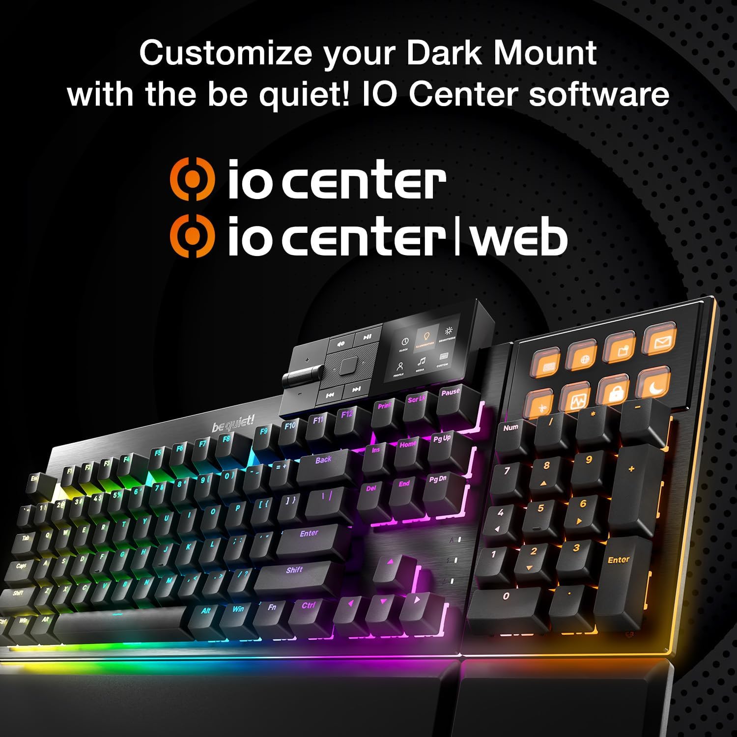 be quiet! Dark Mount Mechanical Keyboard | Linear | Hot-Swappable Lubricated Silent Switches | Detachable Numpad and Media Dock | Programmable ARGB Keys | Quality PBT Double Shot Keycaps | BT001US
