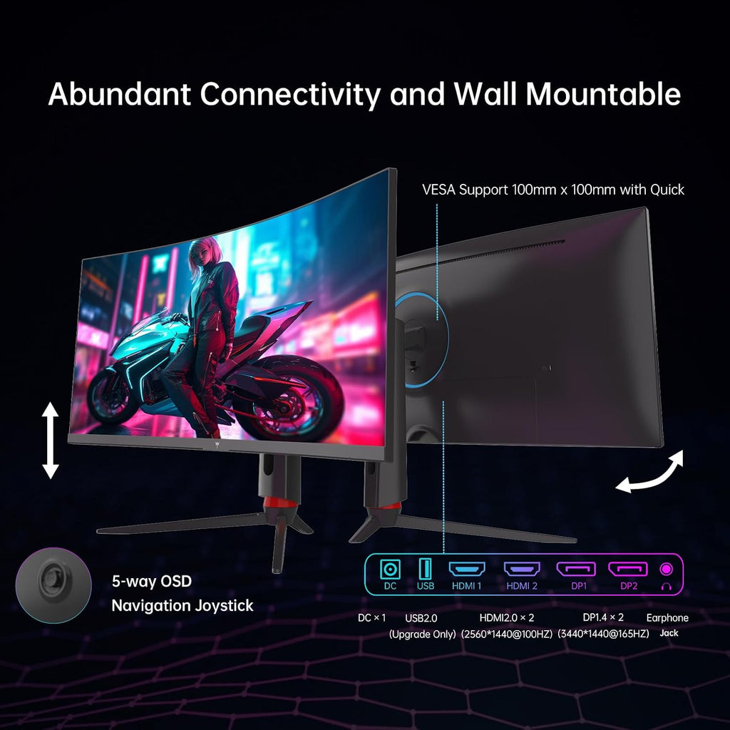 KTC 34 inch Curved Ultrawide Gaming Monitor, 180Hz WQHD 3440x1440 PC Monitor, 21:9, 1ms, 1500R, Adaptive Sync, HDMI Display Port, PBP/PIP, Height/Tilt/Swivel/Pivot Adjustment, VESA Mount, H34S18S