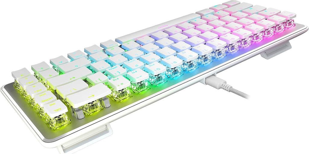 Roccat Vulcan II Mini–65% Optical PC Gaming Keyboard with Customizable RGB Illumination, Detachable Cable, Button Duplicator, On-board profiles, Aluminum Plate, 100 million Keystroke Durability -White