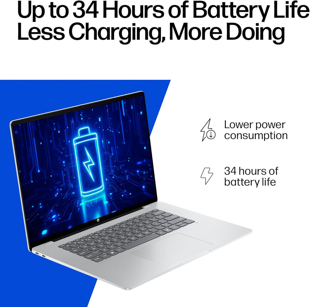 HP OmniBook 5 16 inch Next Gen AI PC, 2K Touchscreen, Snapdragon X Plus X1P-42-100, 16 GB RAM, 512 GB SSD, Qualcomm Adreno GPU, Windows 11 Home, Glacier Silver, 16-fb0000nr