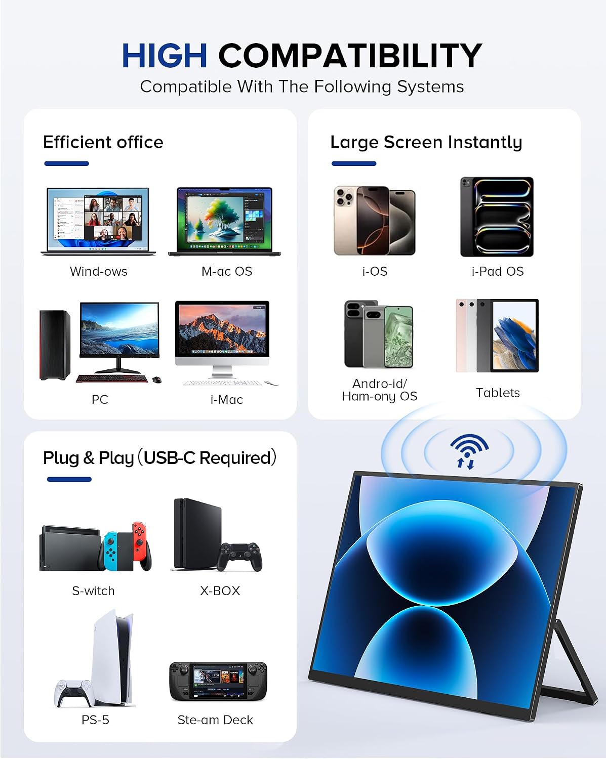 UPERFECT Wireless Portable Monitor with Battery 8000mAh, 15.6' 1080P FHD Ultra Slim Travel Monitor with Stand/VESA/Sleeve, External Second Screen for Laptop, PC, Phone, Support AirPlay Miracast