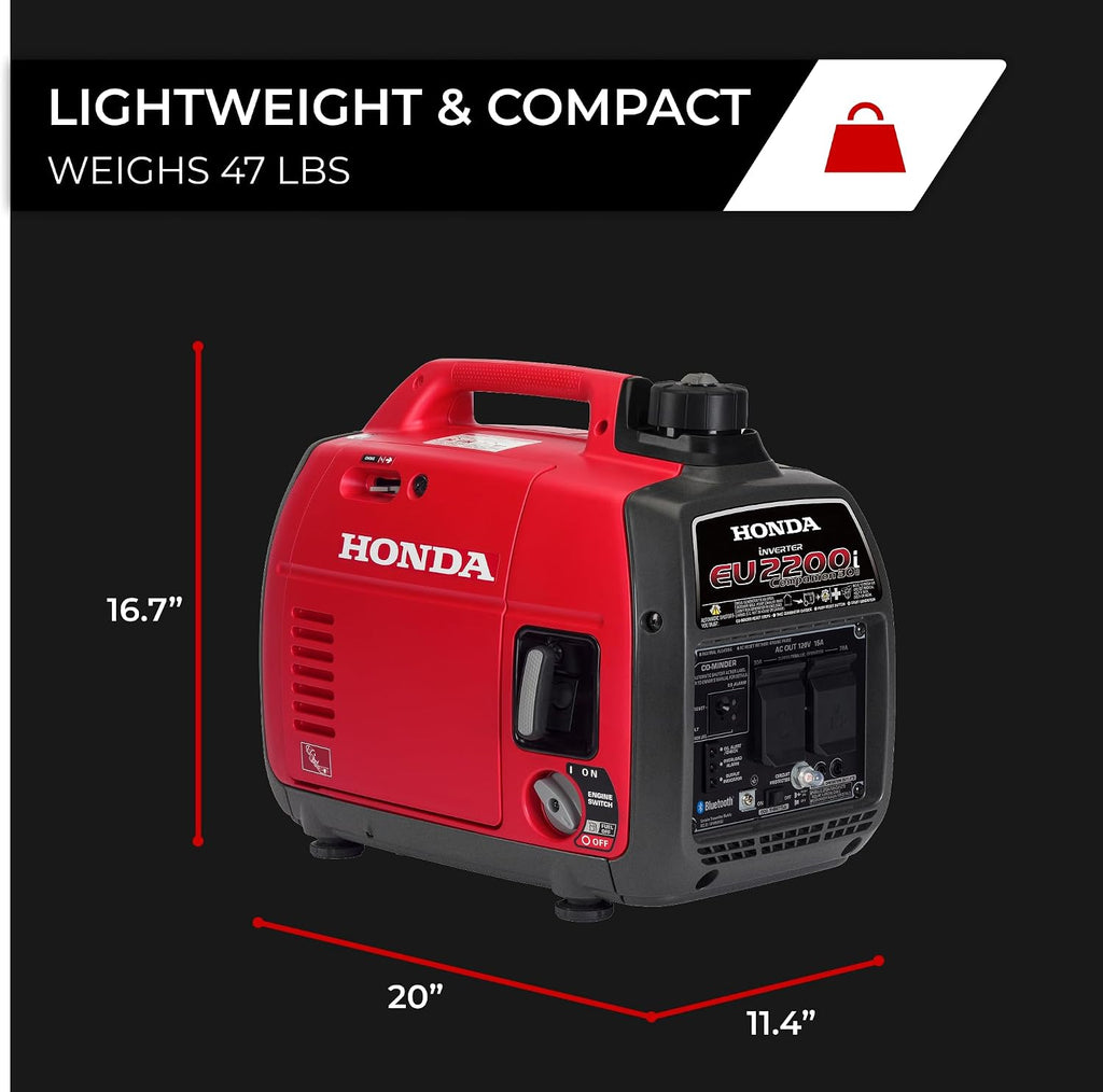 Honda EU2200i Companion 2200 Watt Inverter Generator, Super Quiet 120V Gas Powered Portable Generator for Camping or RV Backup Power Supply, Up to 8.1 Hour Run Time (EU2200ITAN1)