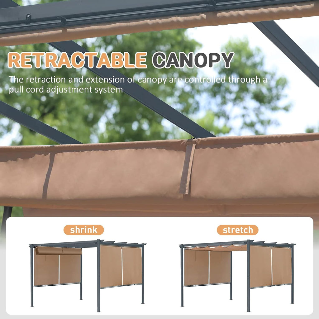 10 x 12 Ft Outdoor Aluminum Pergola, Retractable Canopy & 2 Sides Shades for Patio Backyard Garden Deck