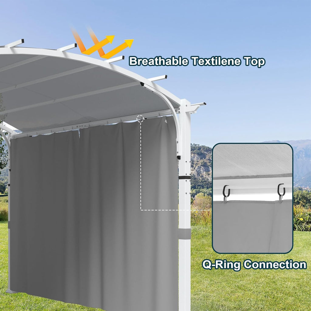 COOS BAY 11x11 Outdoor Pergola with Removable Sidewalls, Steel Frame Pergola with Arched Roof for Patio, Backyard & Garden, Weather Resistant Textilene Shade, Gray