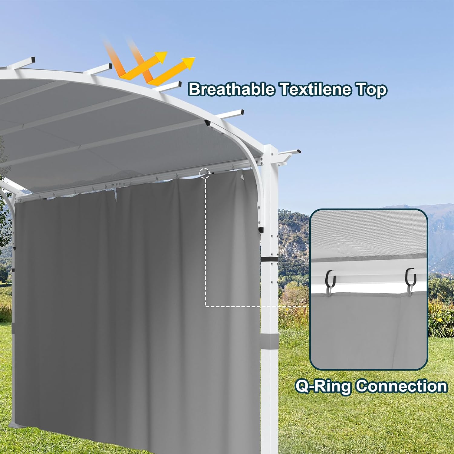 COOS BAY 11x11 Outdoor Pergola with Removable Sidewalls, Steel Frame Pergola with Arched Roof for Patio, Backyard & Garden, Weather Resistant Textilene Shade, Gray