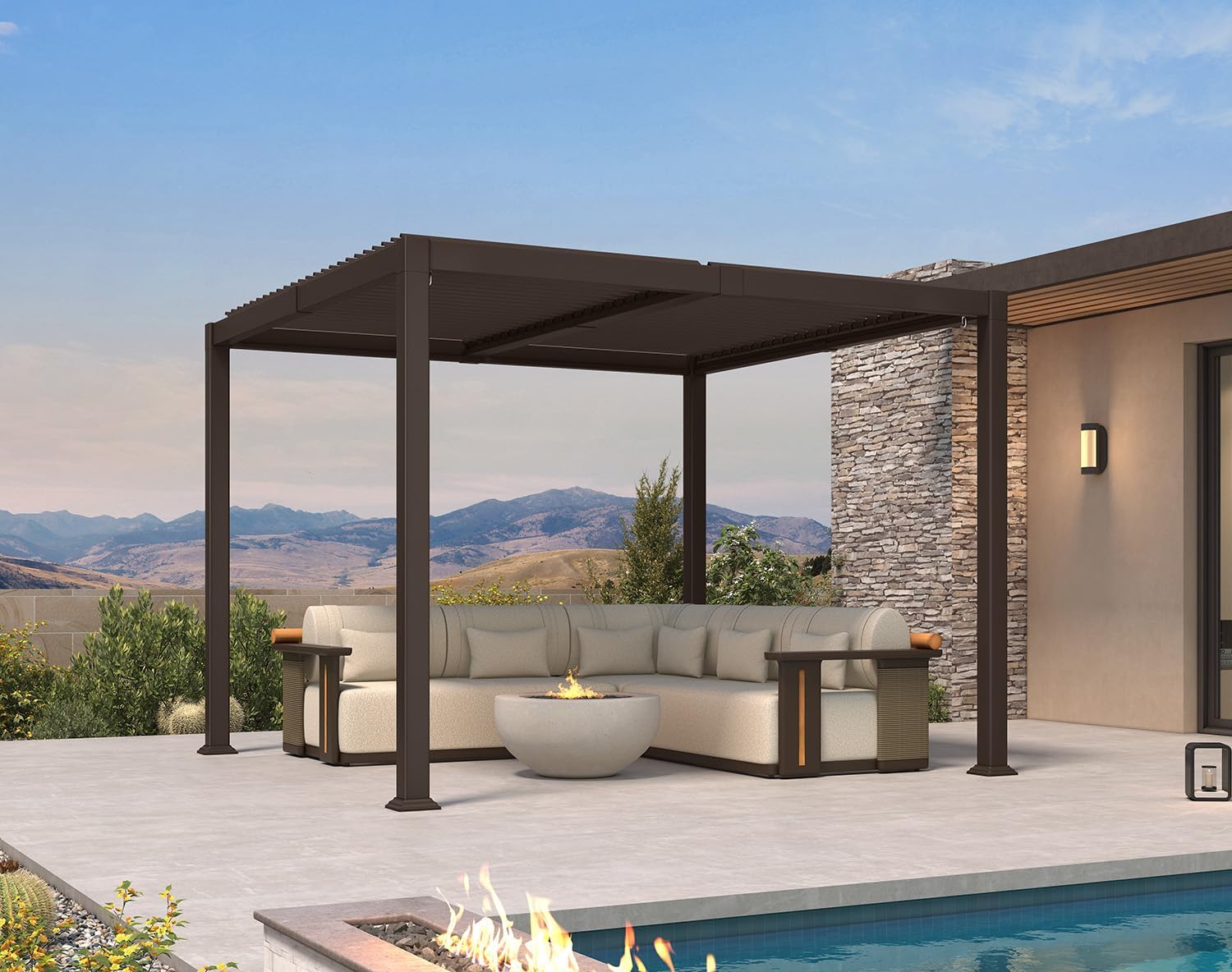 PURPLE LEAF 10' x 10' Louvered Pergola Outdoor Adjustable Louvre Shade Modern Patio Aluminum Pergola with Retractable Roof for Deck Backyard Garden Hardtop Gazebo, Bronze