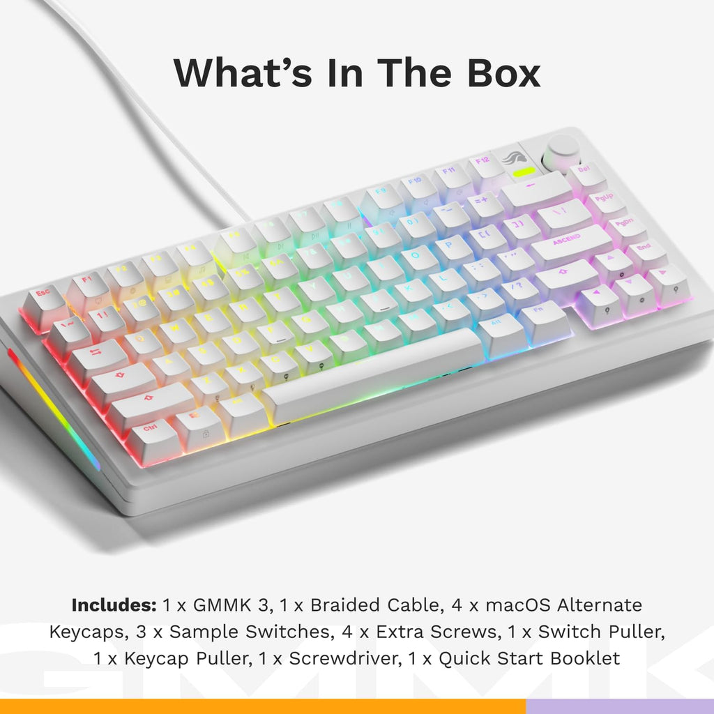Glorious Gaming - GMMK 3 Custom Mechanical Gaming Keyboard with Knob, 75% Tenkeyless Keyboard, Modular Gasket System, Doubleshot PBT Keycaps, Aluminum Switch Plate, Hotswappable Switches, ANSI (White)