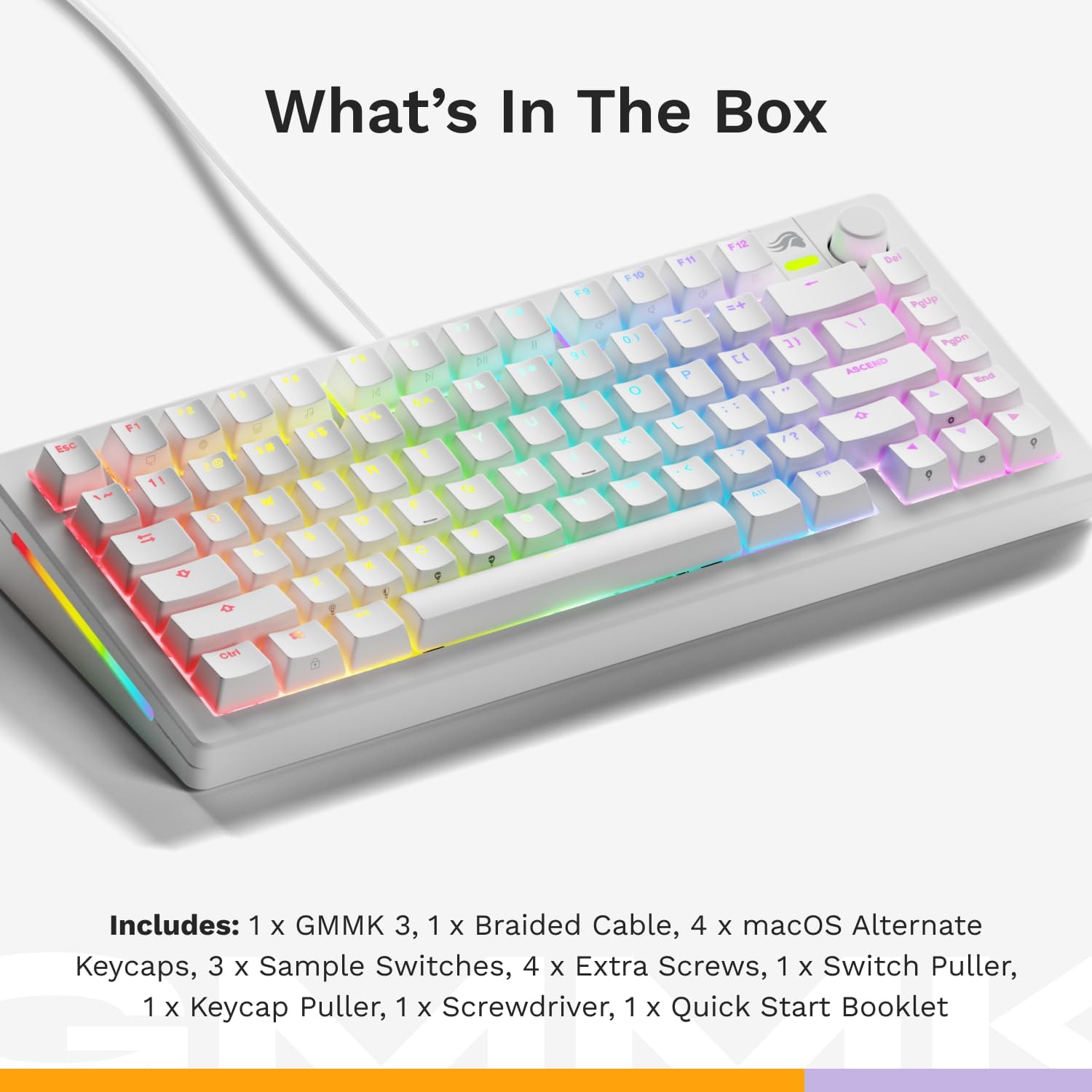 Glorious Gaming - GMMK 3 Custom Mechanical Gaming Keyboard with Knob, 75% Tenkeyless Keyboard, Modular Gasket System, Doubleshot PBT Keycaps, Aluminum Switch Plate, Hotswappable Switches, ANSI (White)