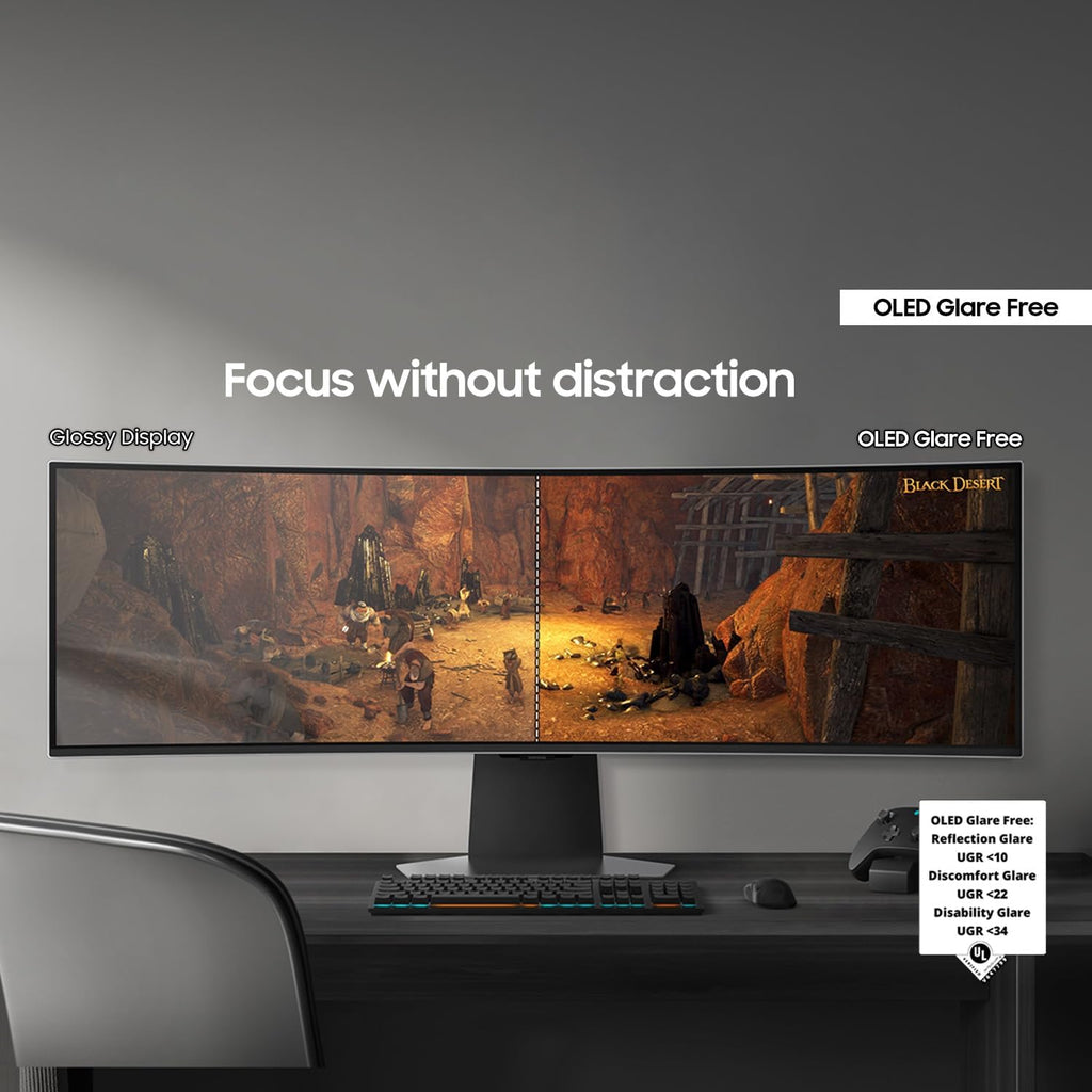 Samsung 49-Inch Odyssey G9 (G95SD) Series QD-OLED G-Sync Compatible Curved Gaming Monitor, 240Hz, 0.03ms, Dual QHD, Glare Free, FreeSync Premium Pro, Ergonomic Stand,LS49DG956SNXGO,2024, 3 Yr Warranty