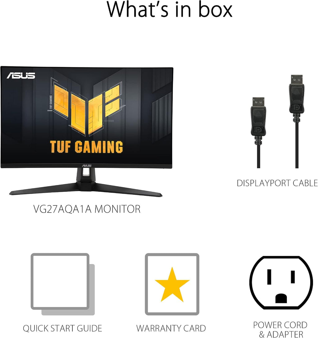 ASUS TUF Gaming 27' 1440P Monitor (VG27AQA1A) - QHD (2560 x 1440), 170Hz (Supports 144Hz), 1ms, Extreme Low Motion Blur, Freesync Premium, Eye Care, HDMI, DisplayPort, Shadow Boost, Speakers, HDR