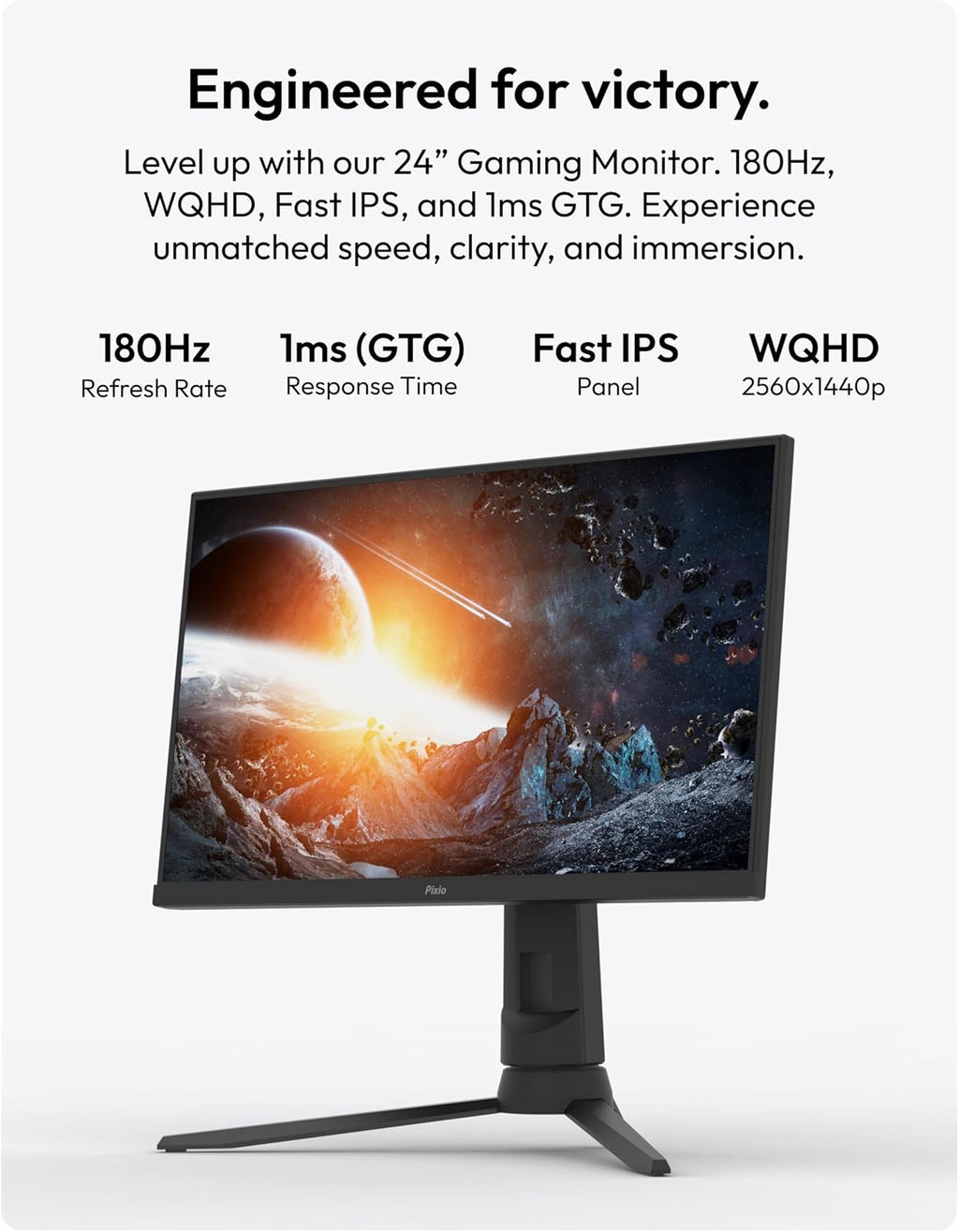 Pixio PX24Q PRO 24 inch 180Hz Refresh Rate QHD 1440p Resolution Fast IPS Panel 1ms GTG Response Time Gaming Monitor