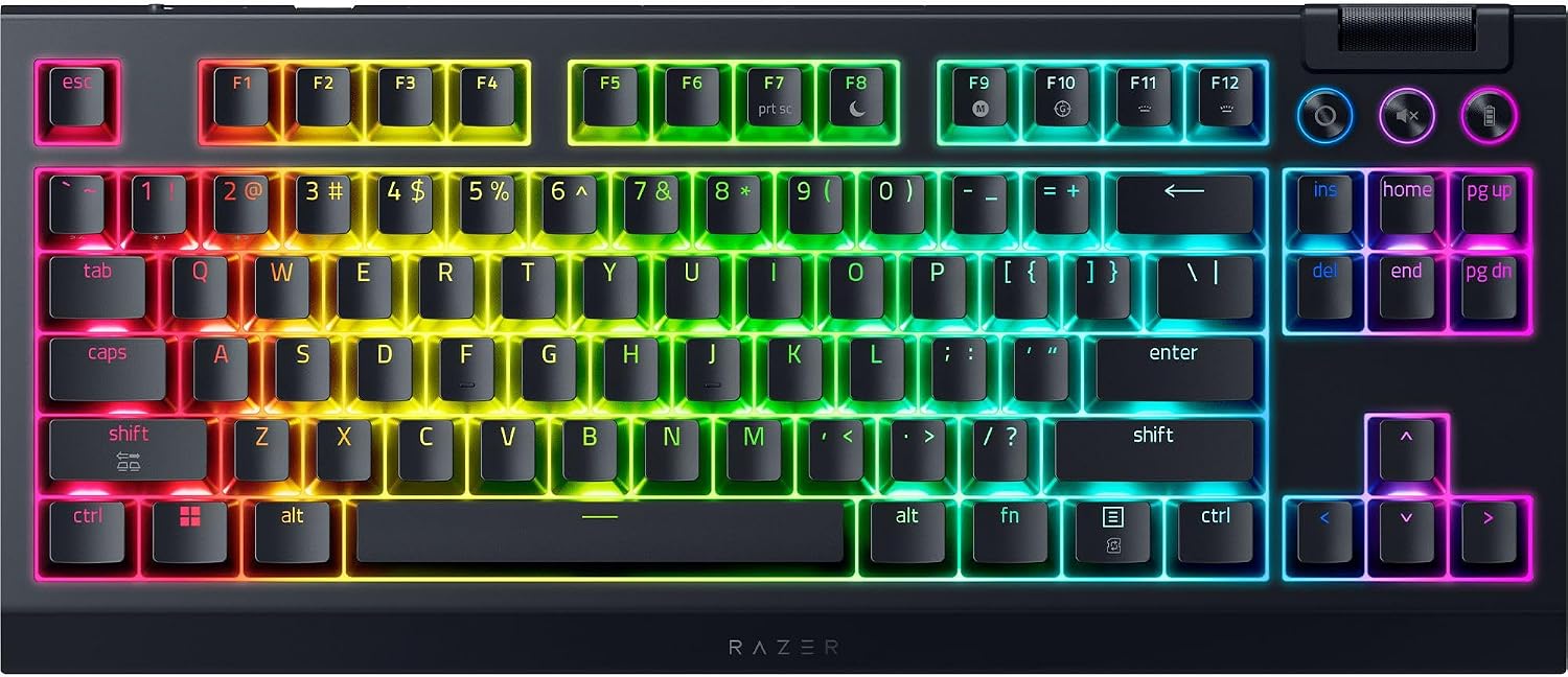 Razer BlackWidow V4 TKL HyperSpeed Wireless Hot Swappable Gaming Keyboard: Orange Tactile Switches - Wireless & Bluetooth - Multi-Function Roller & Control Buttons - Chroma RGB - Long Battery Life
