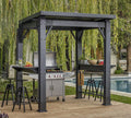 Keter Signature 8 x 6.5 FT Grill Gazebo Hardtop Durable Resin Outdoor BBQ Gazebo with Double Shelves, Permanent Grill Pavilion for Patio Lawn, Deck, Backyard, and Garden