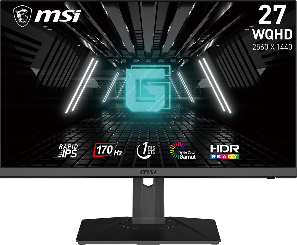 msi G272QPF, 27' Gaming Monitor, 2560 x 1440 (QHD), Rapid IPS, 1ms, 170Hz, G-Sync Compatible, HDR Ready, HDMI, Displayport, Tilt, Swivel, Height Adjustable, Pivot