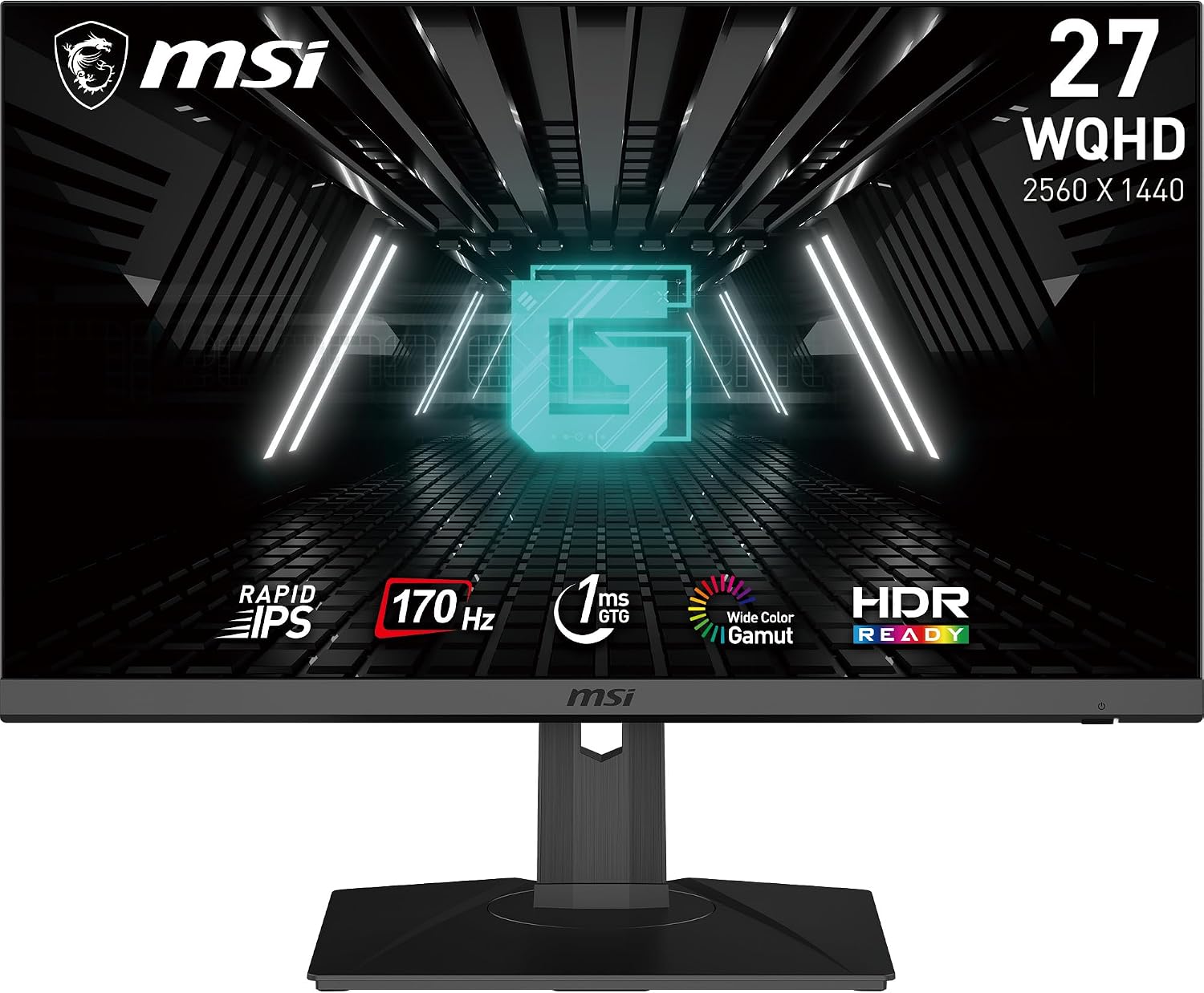 msi G272QPF, 27' Gaming Monitor, 2560 x 1440 (QHD), Rapid IPS, 1ms, 170Hz, G-Sync Compatible, HDR Ready, HDMI, Displayport, Tilt, Swivel, Height Adjustable, Pivot
