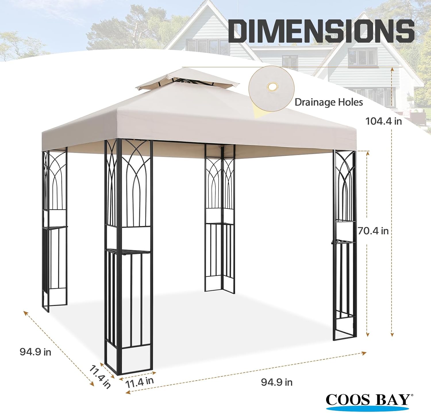 COOS BAY 8x8 Patio Gazebo with Corner Shelves, Two Tier Soft Top Canopy with UV Protection for Backyard, Garden, Lawn, Outdoor Events, Beige