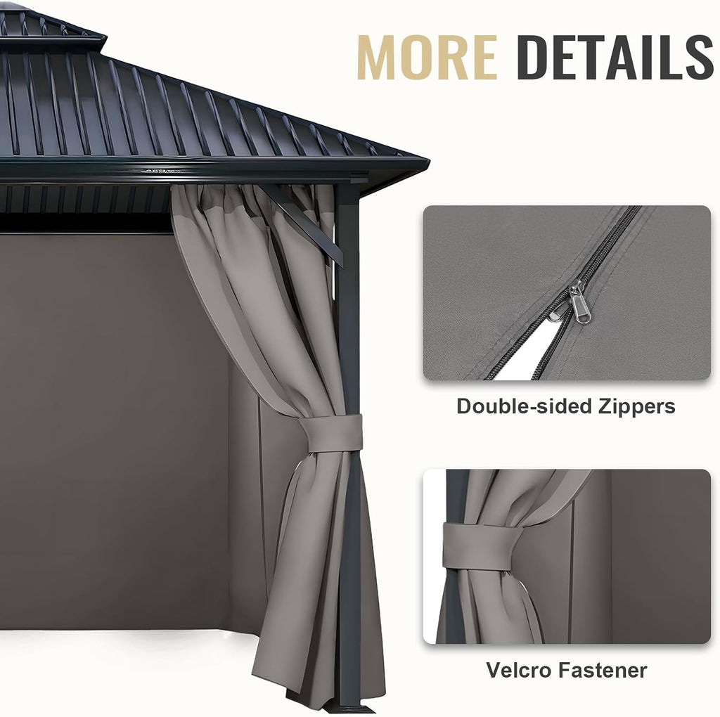 COWVIE 4-Panel 12' x 14' Gazebo Replacement Curtains, Patio Privacy Sidewalls with Double Zipper, Replacement for Outdoor Gazebo Canopy (Curtain Only)