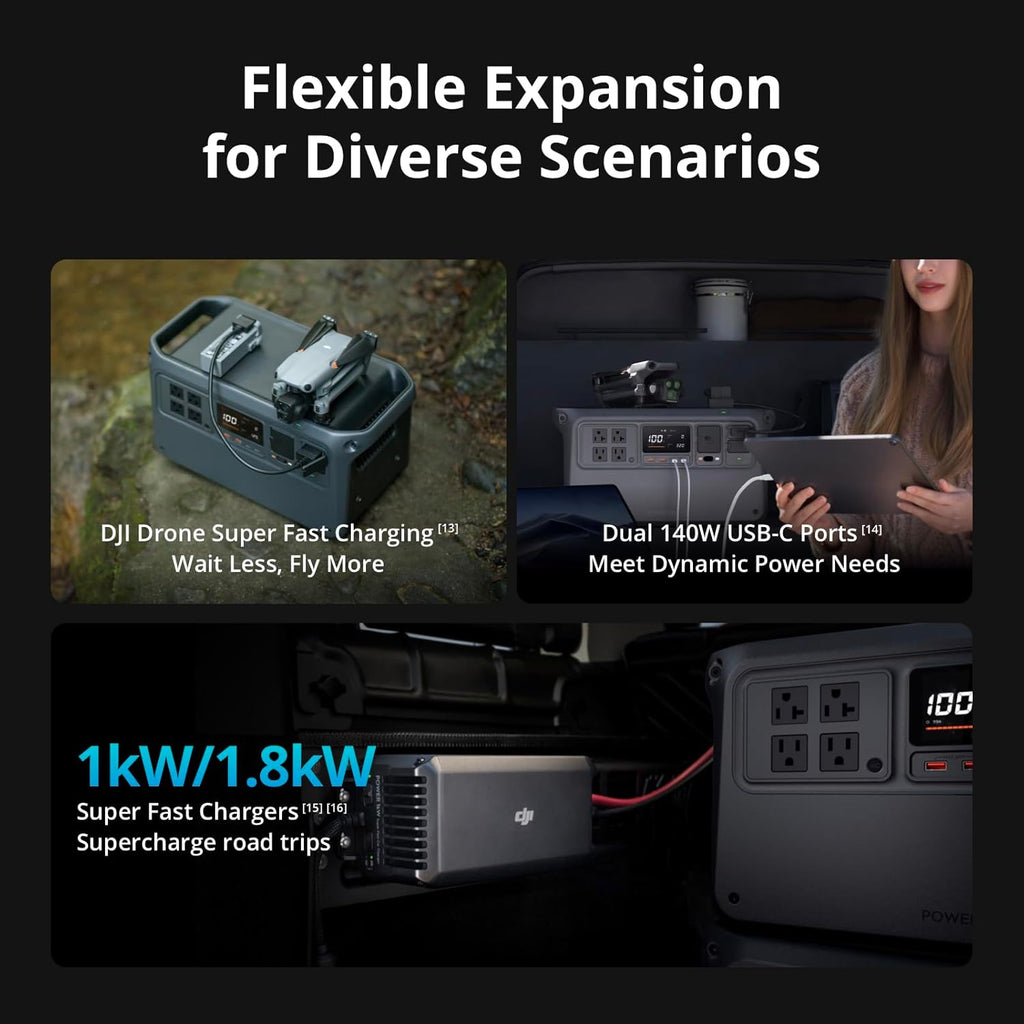 DJI Power 1000 V2 Portable Power Station, Foldable Solar Panel, 1024Wh LFP Battery, 2600W Stable Output, 0-80% in 37 Mins, Enhanced Safety, Ultra-Quiet, Camping, Blackout, RV