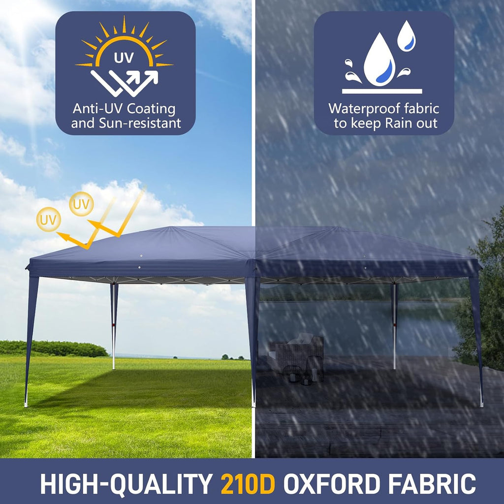 VINGLI 10x20 Pop Up Canopy Tent, Outdoor Foldable Portable Canopy for Camping, Patio, Parties, EZ Up Gazebo With Carry Bag (Blue)