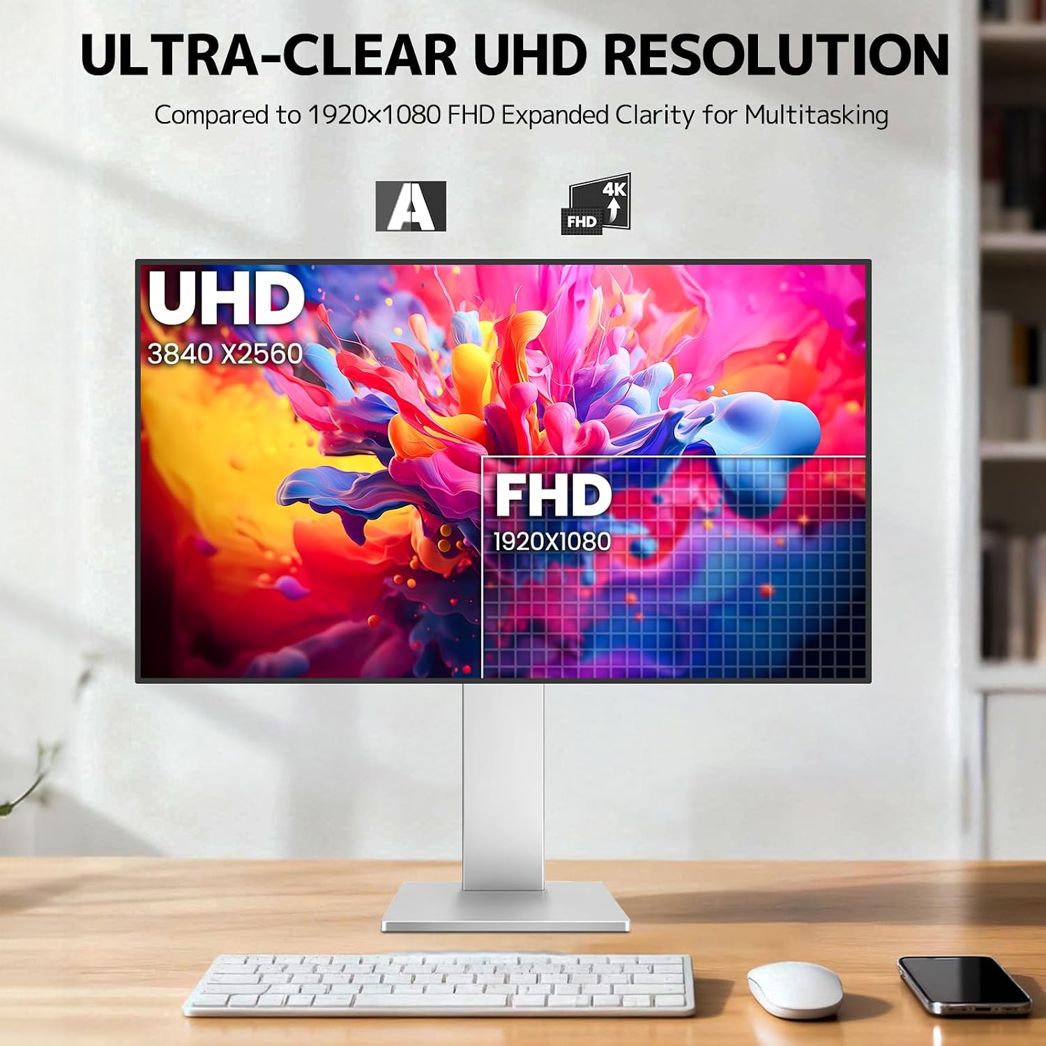 CRUA 27' 4K Monitor, UHD 3840x2160P 60Hz IPS Panel Computer Monitor with Built-in Speakers, Supports AMD FreeSync, USB Type-c, 98% DCI-P3, Height Adjustable, HDMI 2.0 & DP 1.2, Wall Mountable-Silver