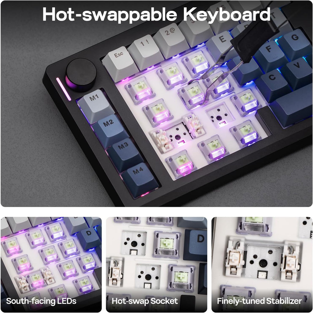 EPOMAKER Split70 Wireless Ergonomic Keyboard with QMK/VIA and Knob, Mechanical Gaming Keyboard with RGB, Hot-Swap, Creamy Linear Switch, PBT Keycap, Mac Modifier, Gasket, 70% Split Layout (Black)