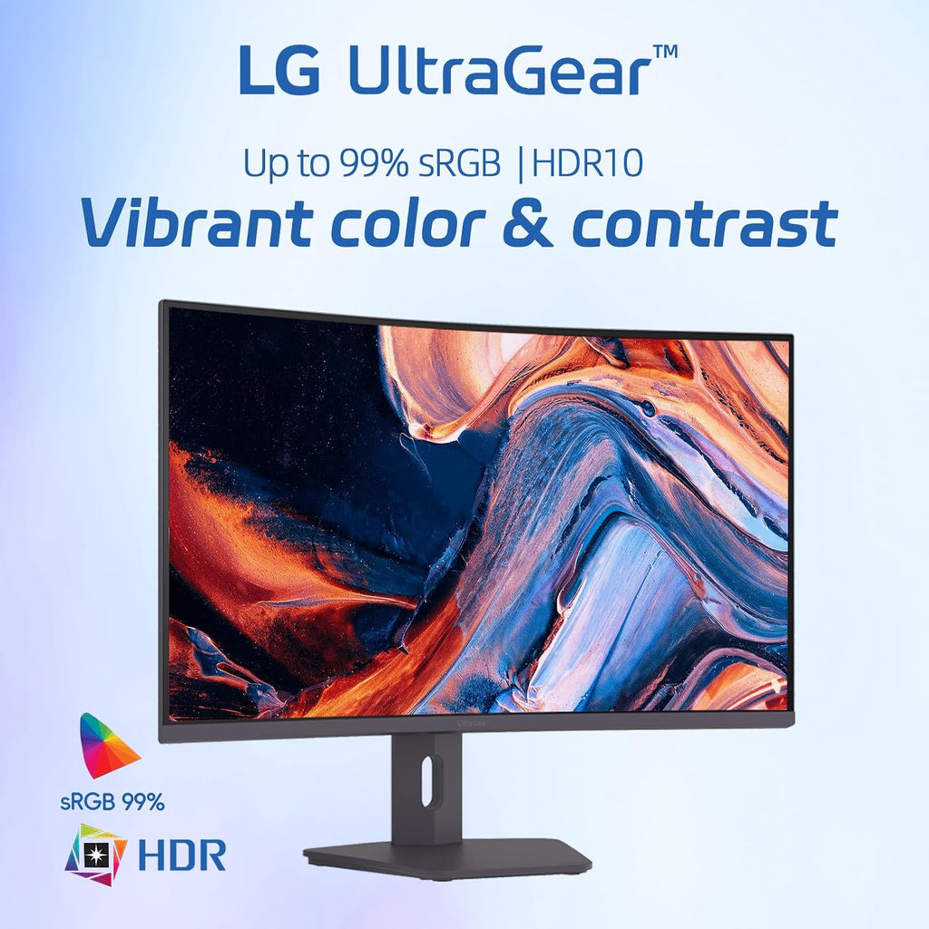 LG 32' Curved Monitor, QHD 1440p VA Panel, 180Hz, 1ms GtG, 1000R Deep Curvature, AMD FreeSync Compatible, HDR10, sRGB 99% Color, HDMI x2, DisplayPort x1, Height Tilt Swivel Adjustable Stand