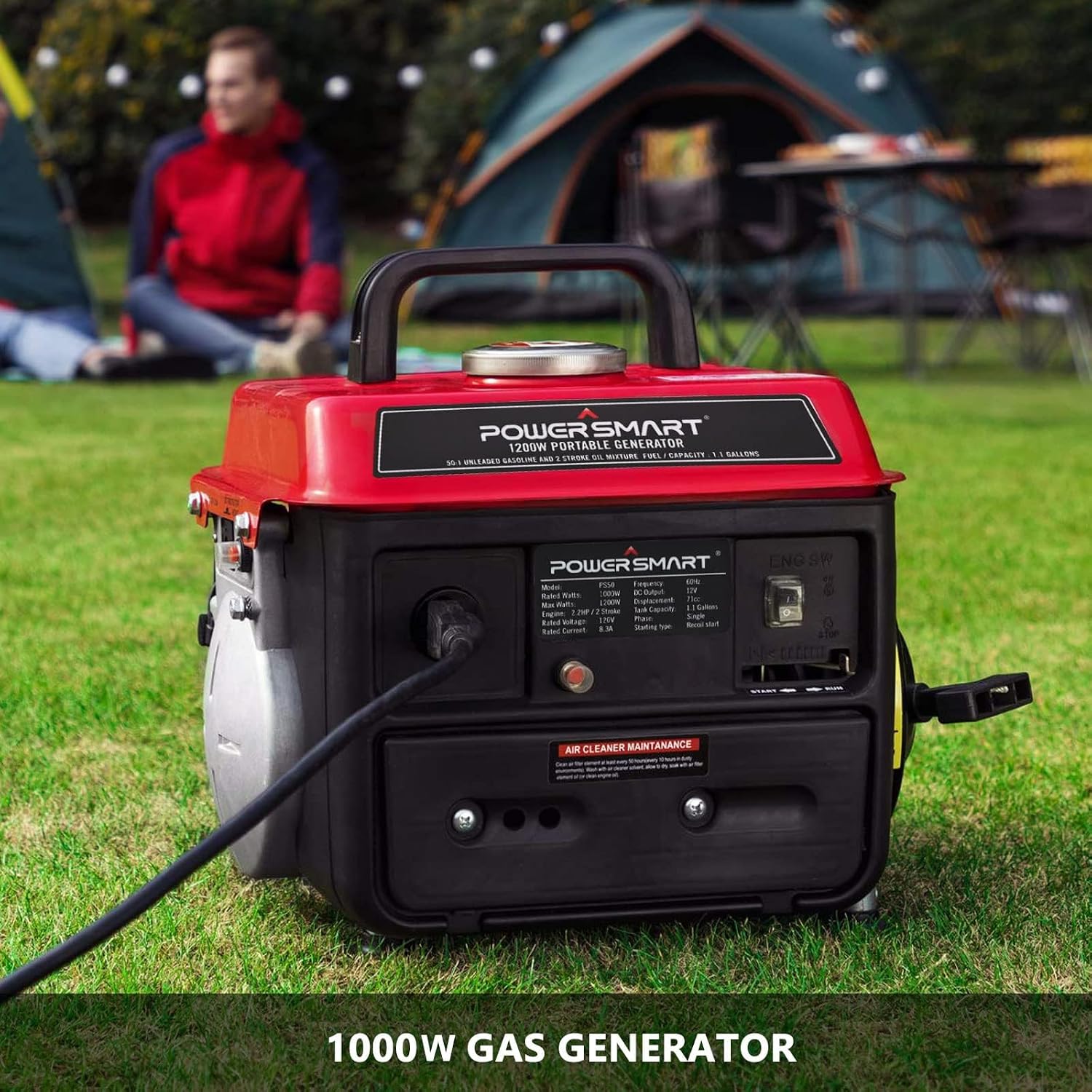 PowerSmart PS50 1000W 2 Stroke Manual Start Portable Generator, Red/Black