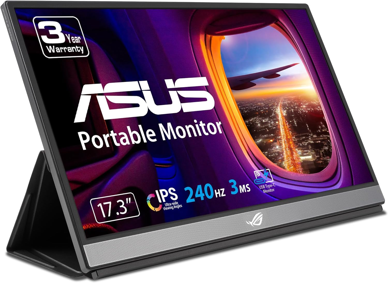 ASUS ROG Strix 17.3' 1080P Portable Gaming Monitor (XG17AHPE) - FHD, IPS, 240Hz, Adaptive-Sync, Built-in Battery, Smart Case, USB Type-C, Micro HDMI, for Laptop, PC, Phone, Console, 3-Year Warranty