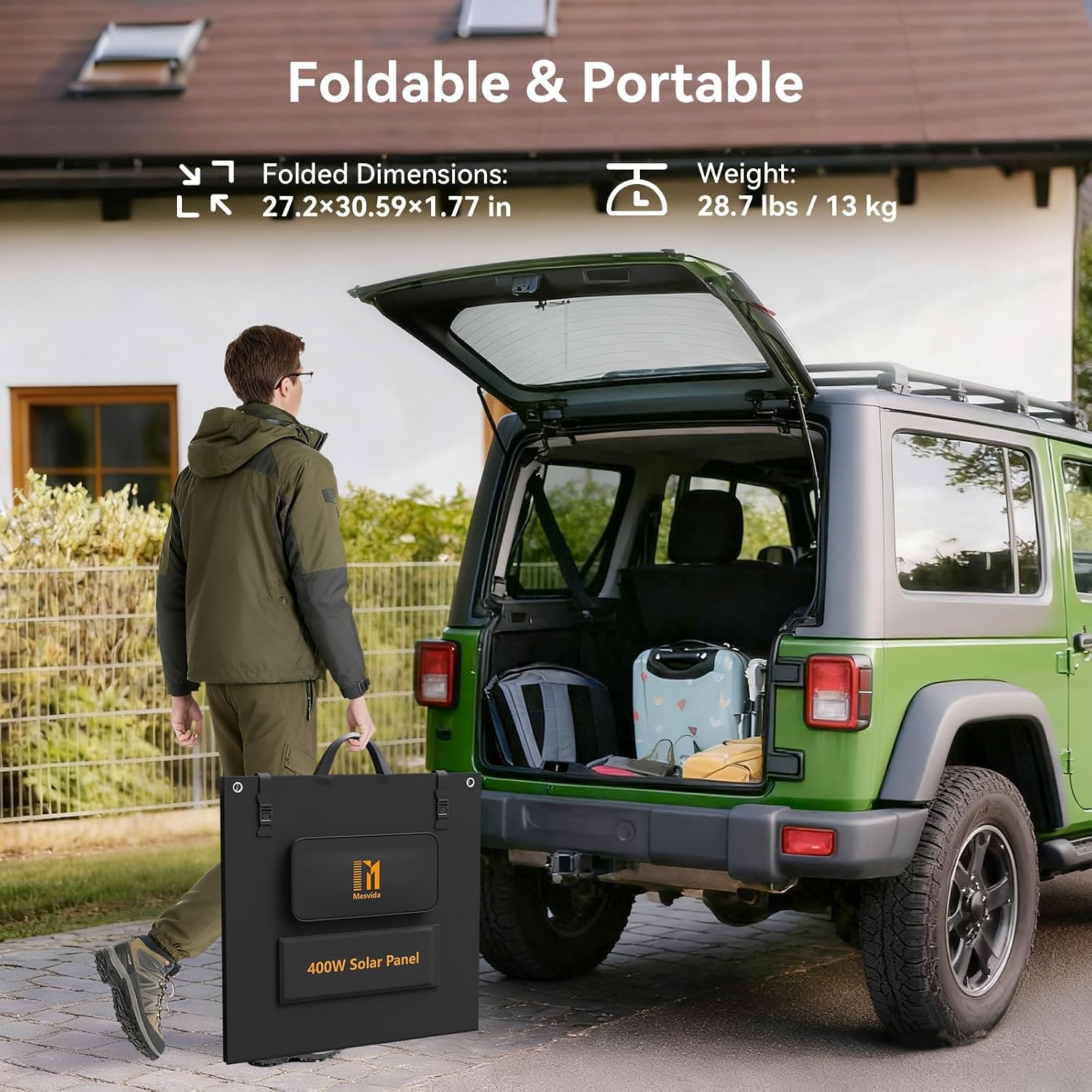 400 Watt Portable Solar Panel IP68 Waterproof ETFE 41V MC4 Output Solar Panels Foldable for Power Stations Solar Generator Camping Off-Grid RV Emergency Backup Hurricane