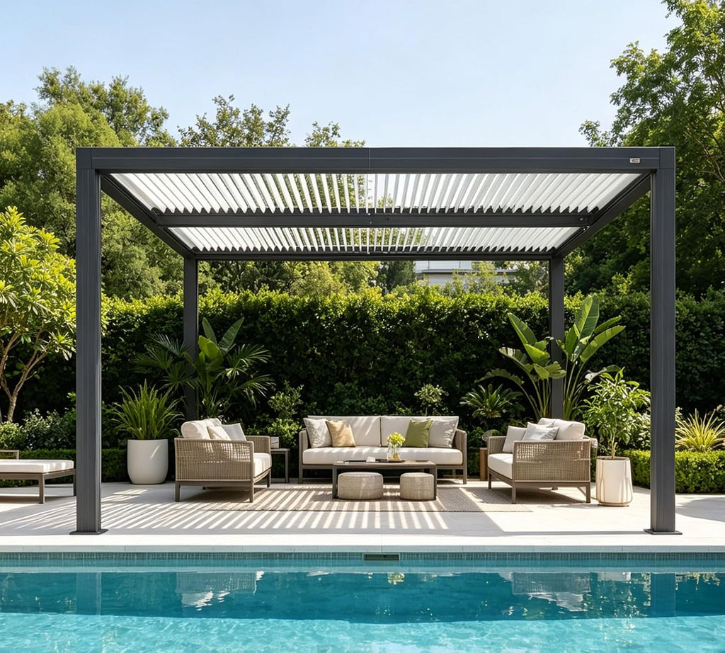 PURPLE LEAF 10'x12' Louvered Pergola Aluminum Outdoor Pergola with Adjustable Louvered Roof, Hidden Drainage System, Heavy Duty Patio Gazebo for Backyard, Poolside Dining & Family Gatherings