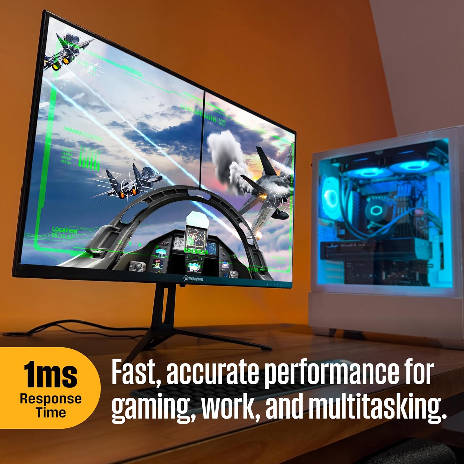Westinghouse 27 Inch Gaming Monitor, 120Hz, 1ms, IPS Computer Monitor, 1080P FHD, Built-in Speakers, Eye Care, Adpative Sync Support (FreeSync Compatible), HDR, VGA, HDMI & DisplayPort w/Gaming Mode