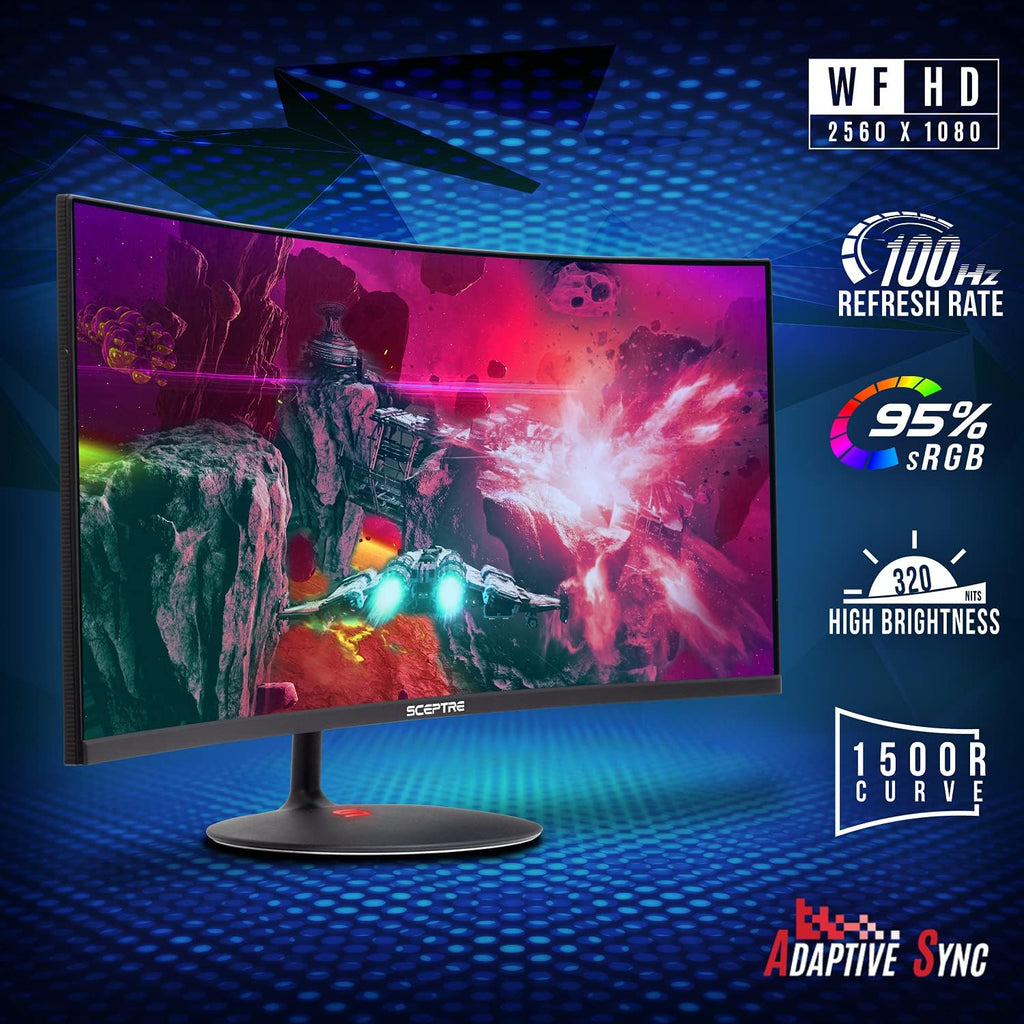 Sceptre 34-inch Curved UltraWide 21: 9 Creative LED Monitor 2560x1080 Frameless HDMI DisplayPort Up to 100Hz, Machine Black 2020 (C345W-2560UN)